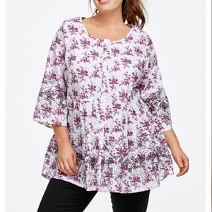 Ellos Top Floral Pleated Front Size (18/20)